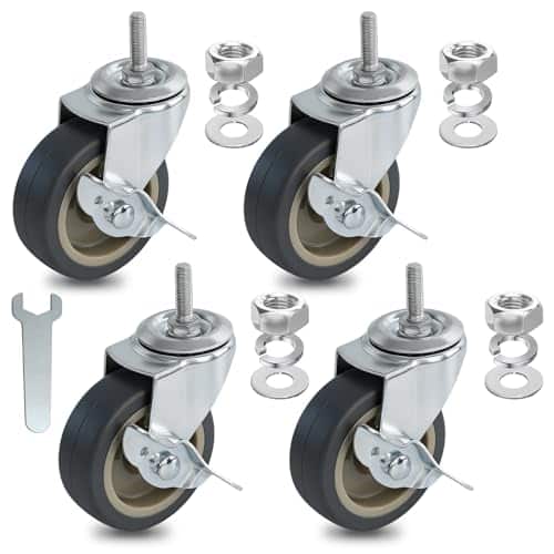 AAGUT 3″ Swivel Caster Wheels, 4 Pack 5/16″-18 x 1″ Threaded Stem Mount Dust Cover Rubber Heavy Duty Casters Replacement for Carts, Furniture, Dolly,Trolley, Workbench,Each Bearing | Rental