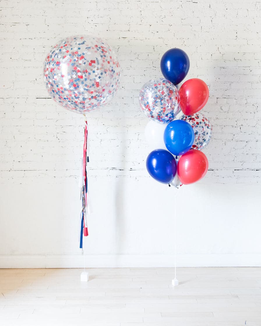 Red, White and Blue Palette Confetti Giant and 11in Balloon Bouquet Set | Rental