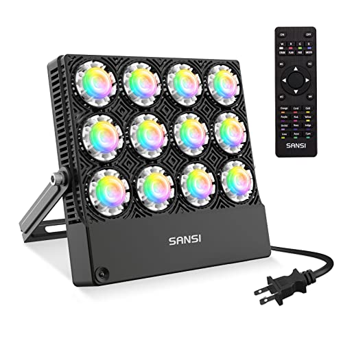 70W RGB LED Flood Light with Remote Control, 16 Colors 4 Modes Color Changing LED Security Light with Plug, IP66 Waterproof Dimmable Outdoor Decorative Party Landscape Garden Stage | Rental