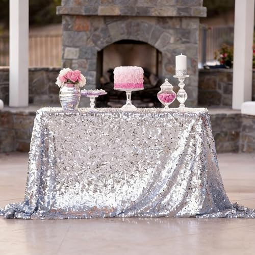 New Sale!~50”x72”silver Sequin Tablecloth, Wedding Table Cloth, Sparkle Sequin Linens, Glitz, Sequin Cake Tablecloth, Sequin Tablecloth (50”x72”) | Rental