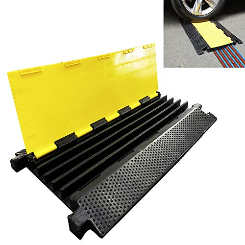 Reliancer 5 Channel Rubber Cable Protector Ramp Traffic Speed Bump 18000lbs Capacity Heavy Duty Cable Protective Cover Ramp Driveway Hose Cord Track Protector Wires Concealer w/Fli | Rental