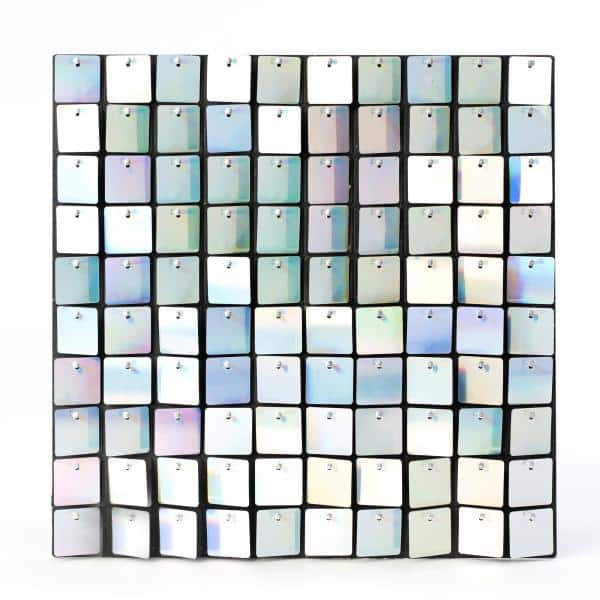 Decostar™ Shimmer Wall Panels w/ Black Backing & Square Sequins – 24 Tiles – White Iridescent | Rental Decostar™ Shimmer Wall Panels w/ Black Backing & Square Sequins – 24 Tiles – White Iridescent | Rental