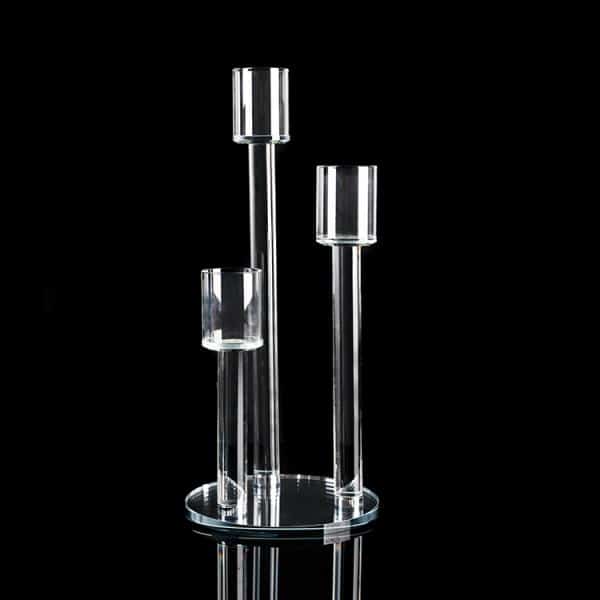 Decostar™ Crystal Cluster Round Glass Candelabra – 3 Pillar – 8″ X 17½” | Rental