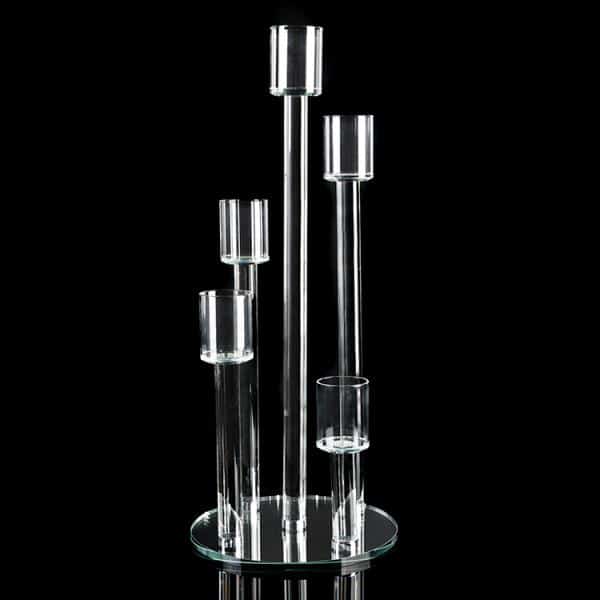 Crystal Cluster Round Glass Candelabra – 5 Pillar – 9¾” X 23¼” | Rental