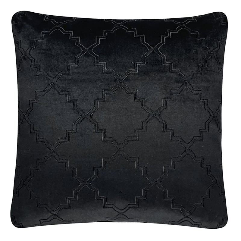 Black Geo Embossed Velvet Throw Pillow, 18″ | Rental