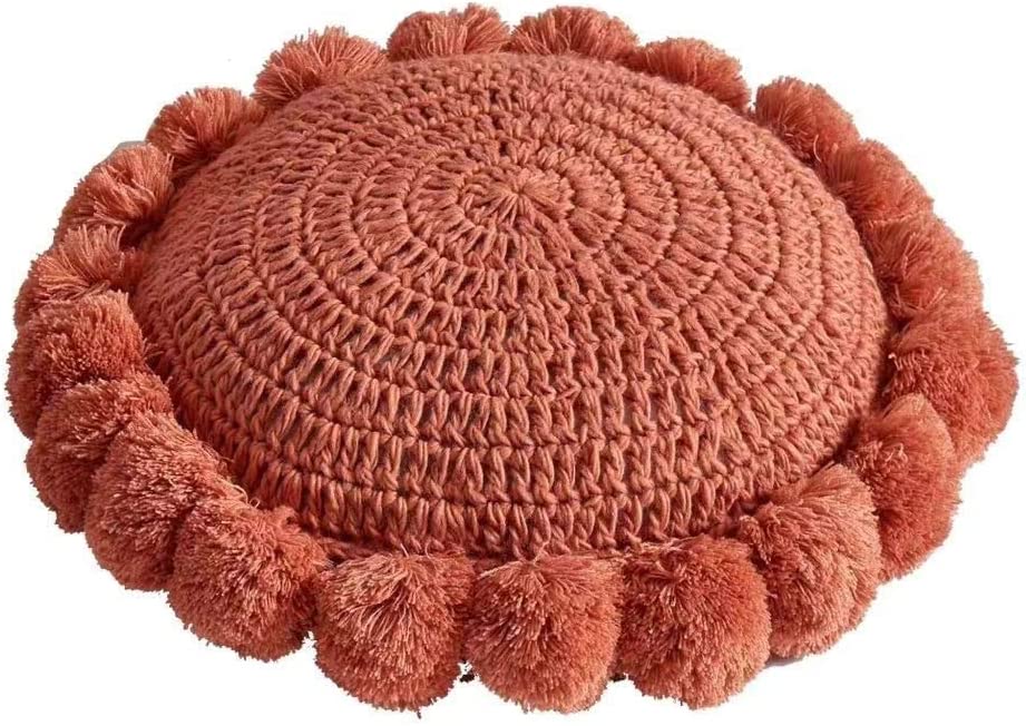 Knitted Throw Pillow Round Couch Pillow Sofa Cute Cushion Handmade Pompoms Decorative Plush Pillow – Orange | Rental Knitted Throw Pillow Round Couch Pillow Sofa Cute Cushion Handmade Pompoms Decorative Plush Pillow – Orange | Rental