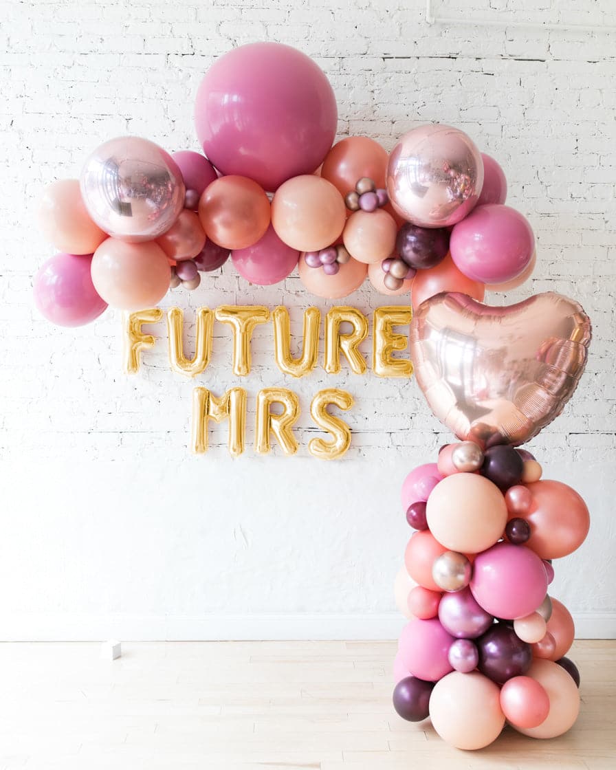 Berry Blush – Floating Balloon Arch, Foil letters & Balloon Column Set | Rental