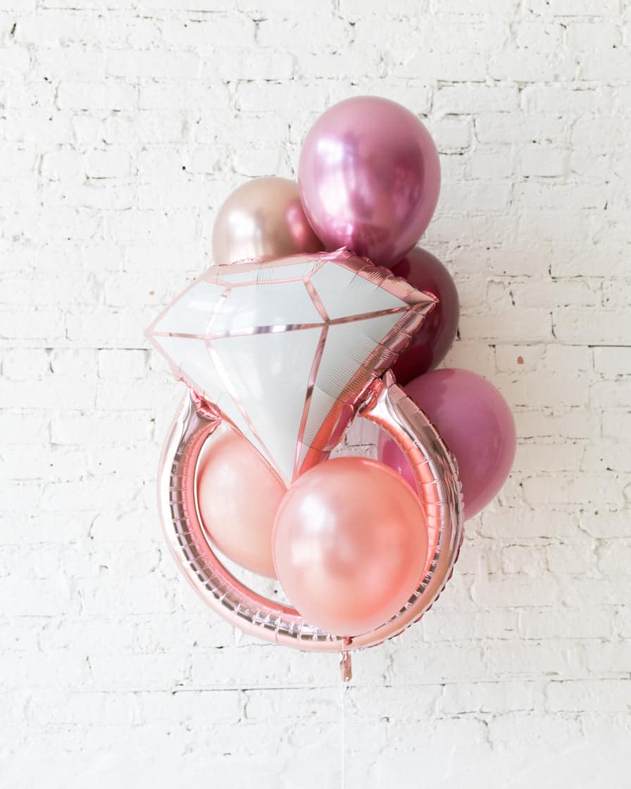 Berry Blush – Diamond Ring Foil and 11in Balloons – bouquet of 7 | Rental