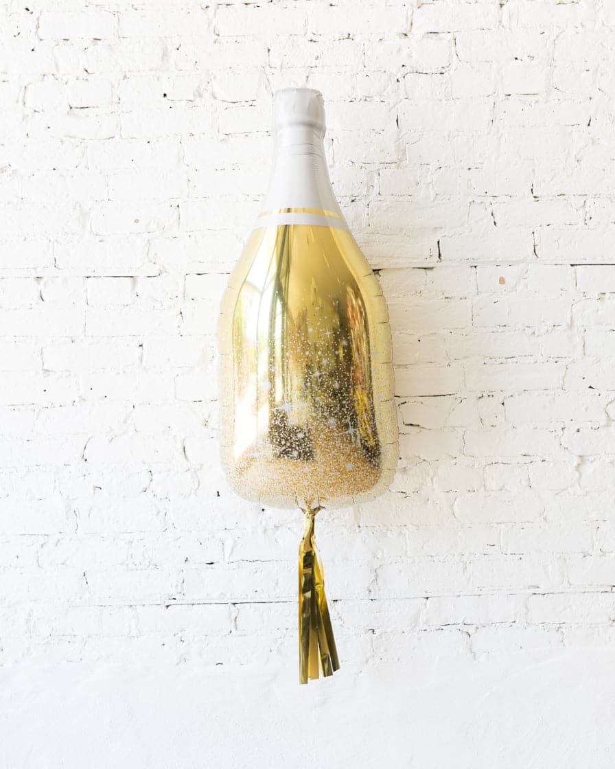 36in Gold Champagne Bottle Foil Balloon with Gold Skirt | Purchase