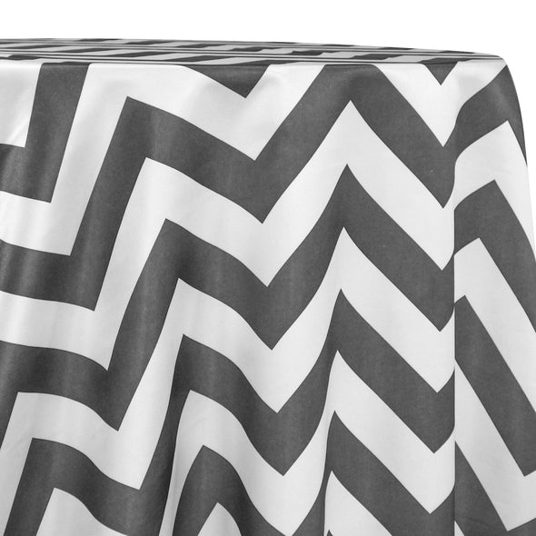 Chevron Print (Lamour) Table Linen in Charcoal and White | Rental Chevron Print (Lamour) Table Linen in Charcoal and White | Rental