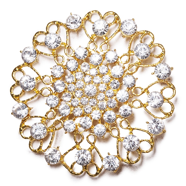 DecoStar™ JUMBO Round Ornate Diamond-Studded Brooch in Gold | Rental DecoStar™ JUMBO Round Ornate Diamond-Studded Brooch in Gold | Rental