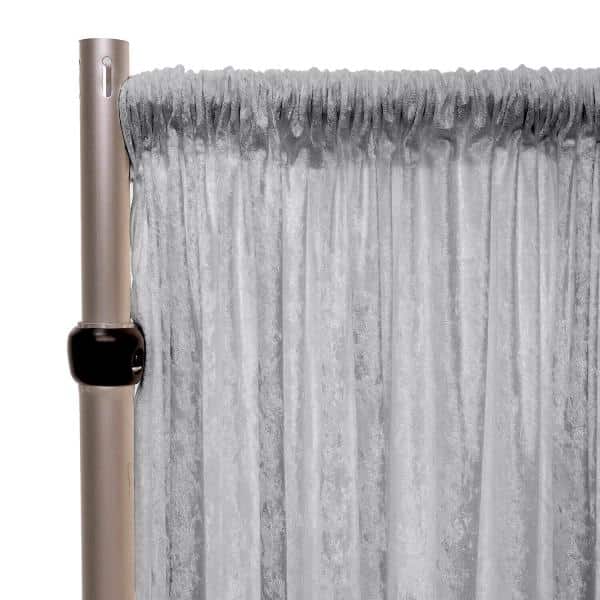 Fire Retardant Economy Panne Stretch Velvet Drape w/ Sewn Rod Pocket – Silver | Rental Fire Retardant Economy Panne Stretch Velvet Drape w/ Sewn Rod Pocket – Silver | Rental