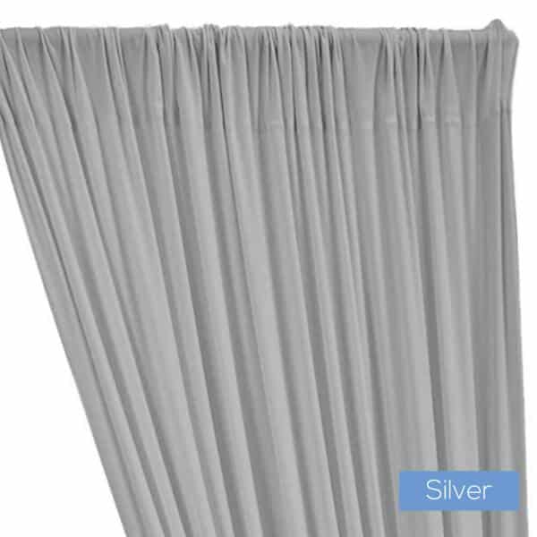 ITY Stretch Drape w/ Sewn Rod Pocket – Silver | Rental ITY Stretch Drape w/ Sewn Rod Pocket – Silver | Rental