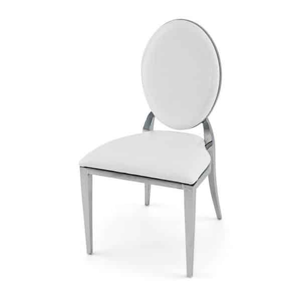 Stainless Steel Modern Padded Oval Back Alexa Dining Event Chair – Silver | Rental