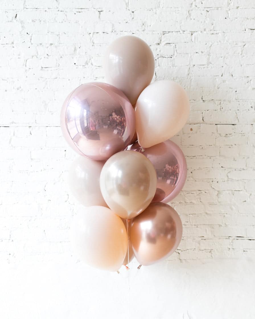 Glam Tan – Orbs and 11in Balloons – bouquet of 10 | Rental