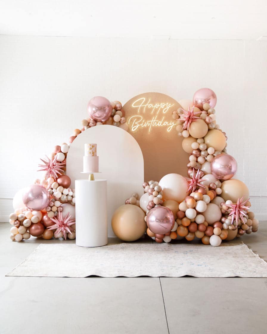 Modern Mauve – The Cabriole Set with Happy Birthday Neon Sign | Rental