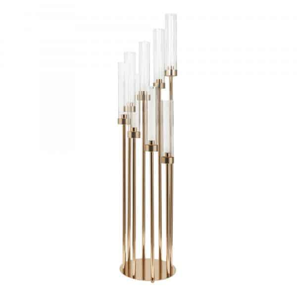 Decostar™ Round Eight Arm Cluster Candle Holder 42″- Gold | Rental