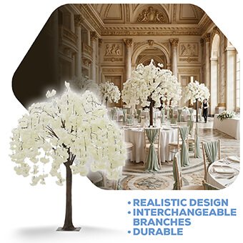 5ft Artificial Cherry Blossom Tree — White, 10 Interchangeable Branches | Customize for Weddings & Events | ModTree™ Collection | Rental