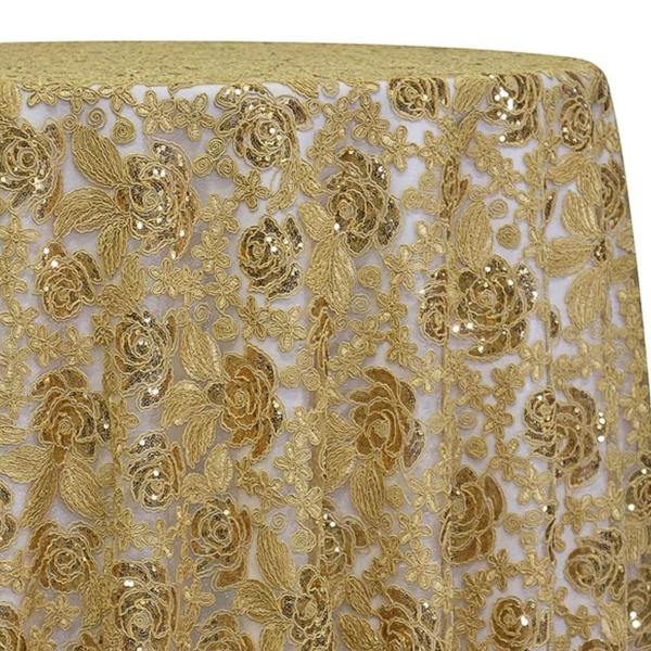 Gold – Sweetheart Lace Overlay by Eastern Mills- Many Size Options | Rental Gold – Sweetheart Lace Overlay by Eastern Mills- Many Size Options | Rental