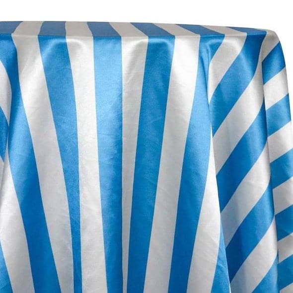 2″ Satin Stripe Table Linen in White and Turquoise | Rental 2″ Satin Stripe Table Linen in White and Turquoise | Rental