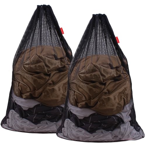 DuomiW Mesh Laundry Bag Heavy Duty Drawstring Bag, Factories, College, Dorm, Travel and Apartment Dwellers, 24 x 36 Inches, 2 Pack, Black | Rental
