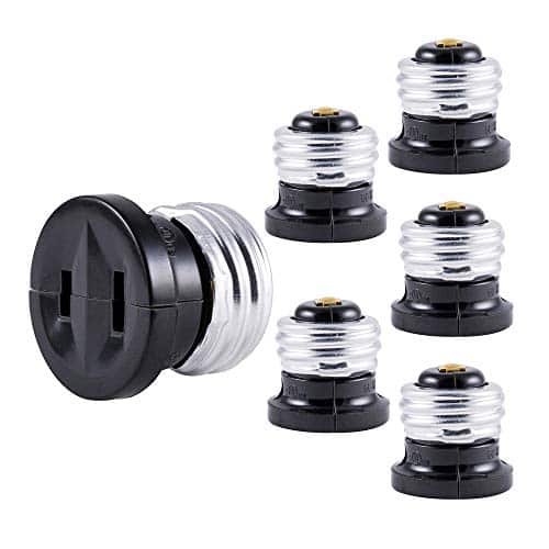 E26 Light Socket Plug Adapter, 6 Pack the US Standard Screw Light Socket Outlets, Two Holes Polarized Handy Outlet, Plug Light Bulb Socket, Black | Rental