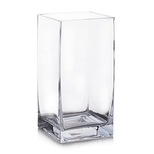 Enova Floral Square Glass Vase, 6x4x4 Inch Clear Glass Flowers Vase, Floral Arrangement Vase, Candle Holders Flower Bouquets Vase for Wedding Centerpieces Home Décor (Pack 1) | Rental