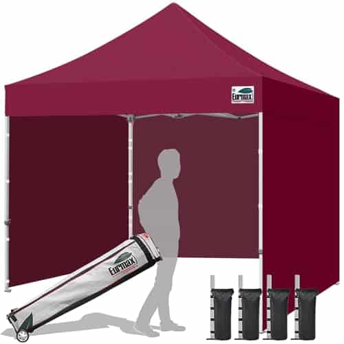 Eurmax 10’x10′ Ez Pop-up Canopy Tent Commercial Instant Canopies with 4 Removable Zipper End Side Walls and Roller Bag, Bonus 4 SandBags(Burgundy) | Rental