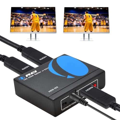OREI HDS-102 1×2 HDMI Splitter Powered 1080P V1.4 Certified Duplicate Screen with 3D Resolutions – 1 Source onto 2 Displays | Rental