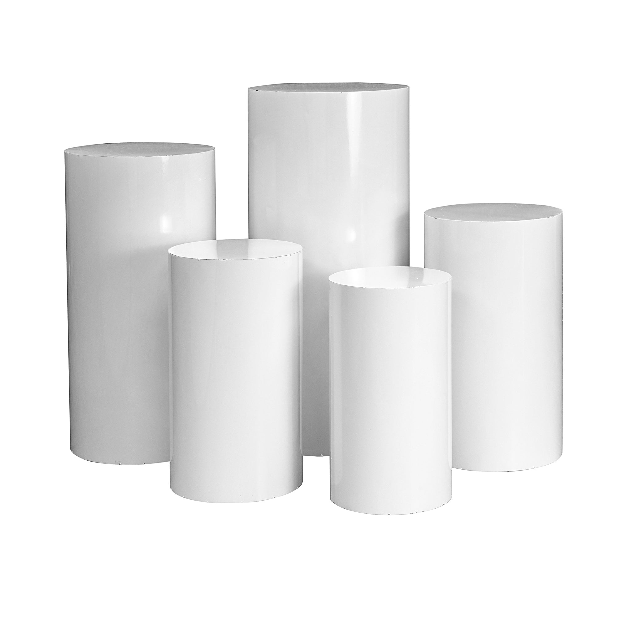 Metal Cylinder Pedestal Display Stands 5 pcs/set – White | Rental