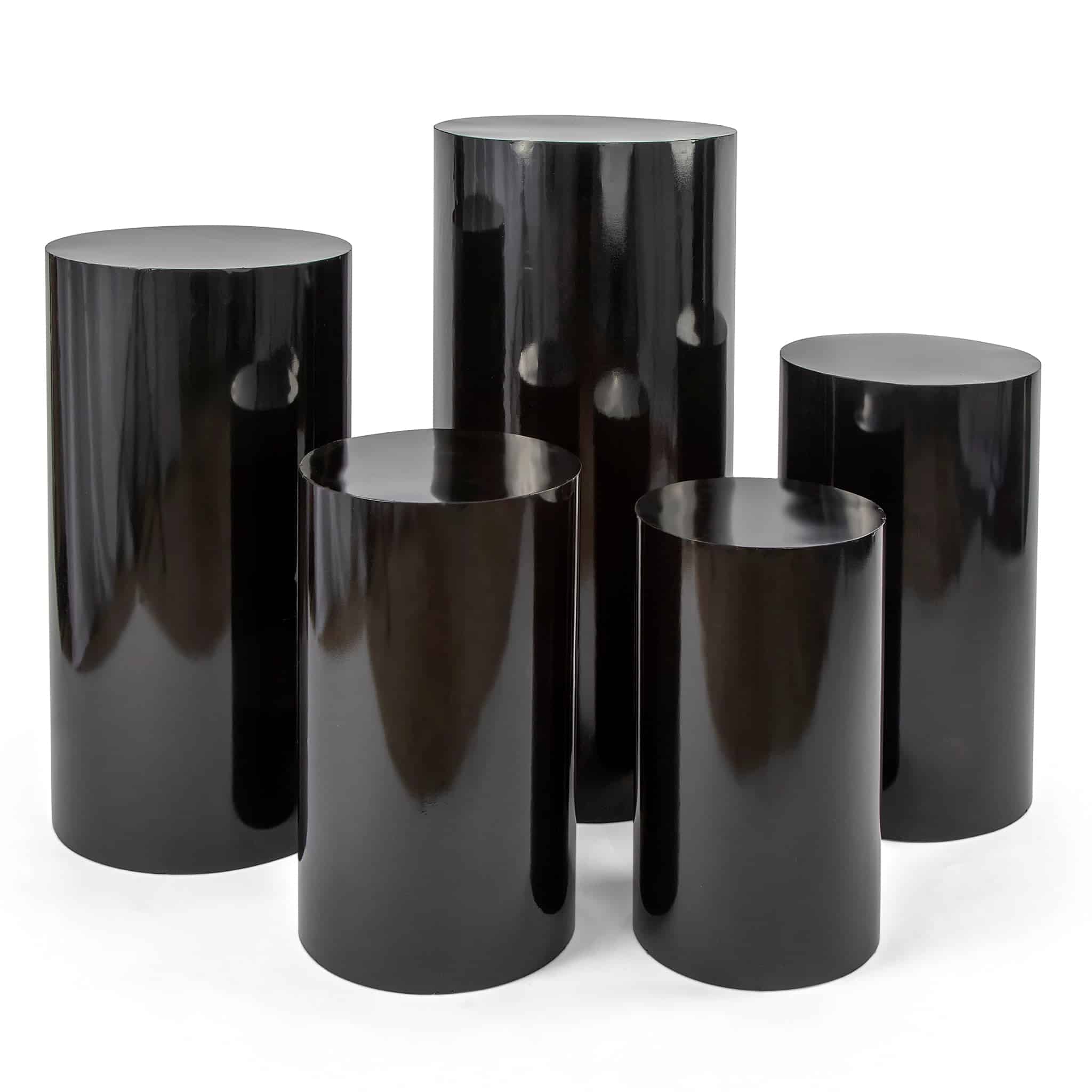 Metal Cylinder Pedestal Display Stands 5 pcs/set – Black | Rental