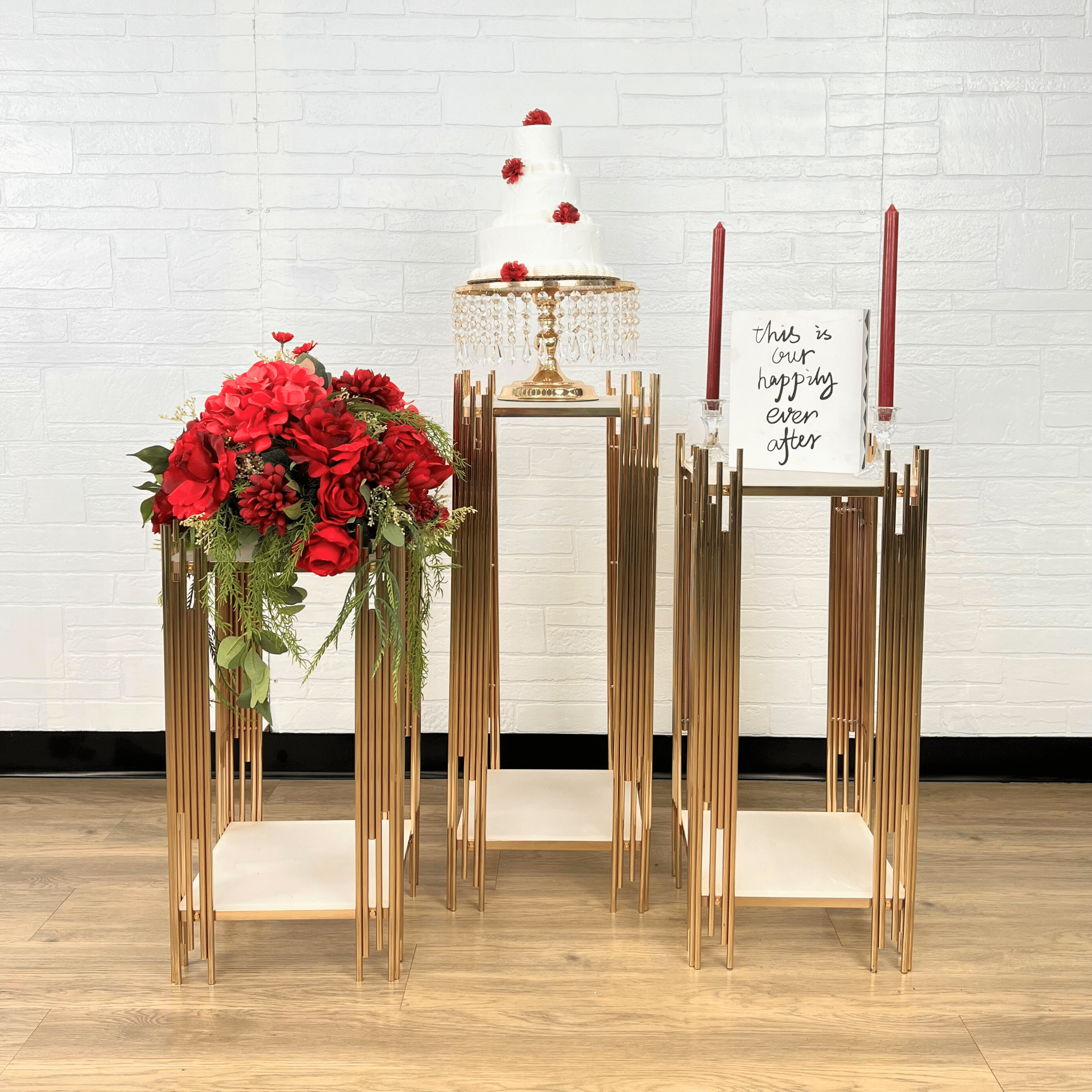 3 pcs of Gold Plinths Square Display Stand | Rental