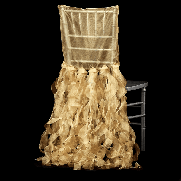 Spiral Taffeta & Organza Chair Back Slip Cover – Gold | Rental