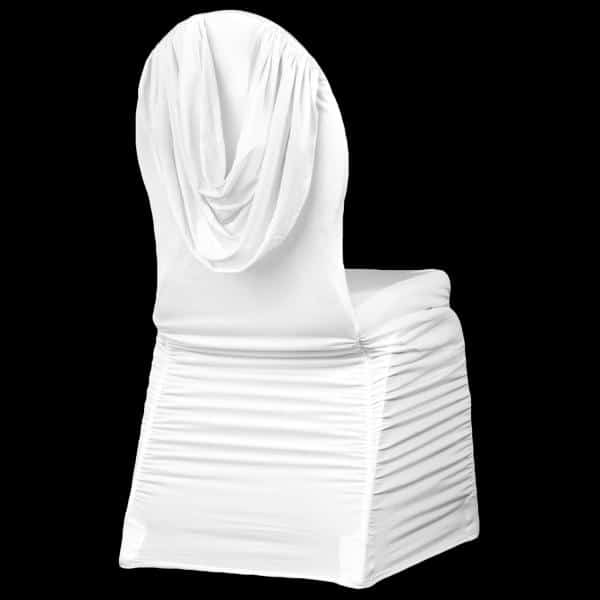 200 GSM Grade A Quality Swag Back Ruched Chair Cover By Eastern Mills – Spandex/Lycra – White | Rental 200 GSM Grade A Quality Swag Back Ruched Chair Cover By Eastern Mills – Spandex/Lycra – White | Rental