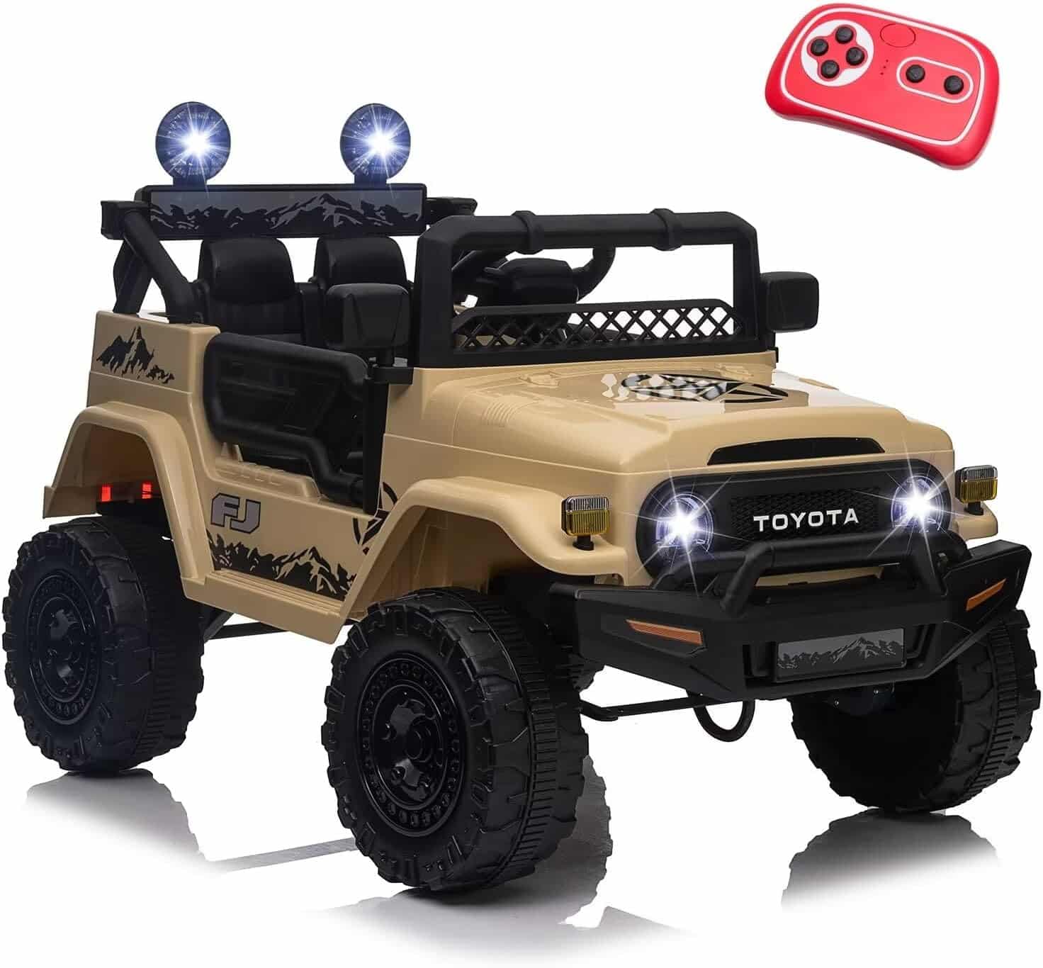 12V Toyota SUV Power Wheels Jeep with Parental Remote Control 4WD Ride on Toys for Kids 4-8 Electric Car to Drive, Spring Suspension, 3 Speeds, LED Lights, Bluetooth- Khaki | Rental 12V Toyota SUV Power Wheels Jeep with Parental Remote Control 4WD Ride on Toys for Kids 4-8 Electric Car to Drive, Spring Suspension, 3 Speeds, LED Lights, Bluetooth- Khaki | Rental