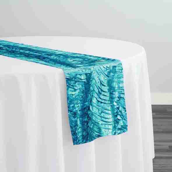 Austrian Wave Satin Table Runner in Peacock | Rental