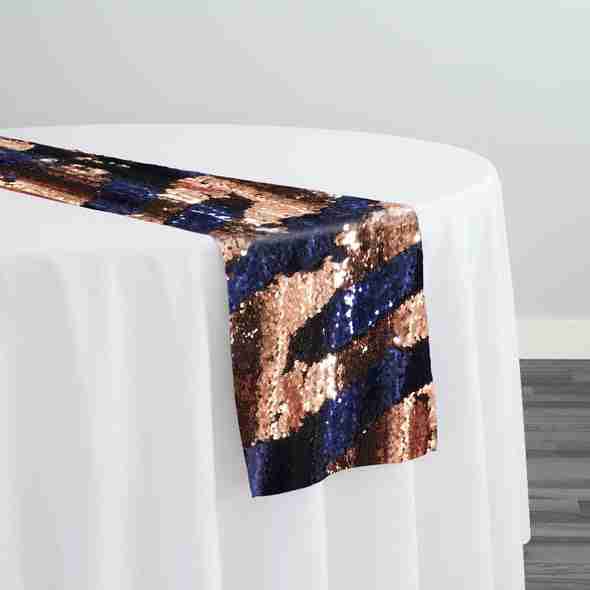 Two-Tone Sequins Table Runner in Navy and Rose Gold | Rental Two-Tone Sequins Table Runner in Navy and Rose Gold | Rental