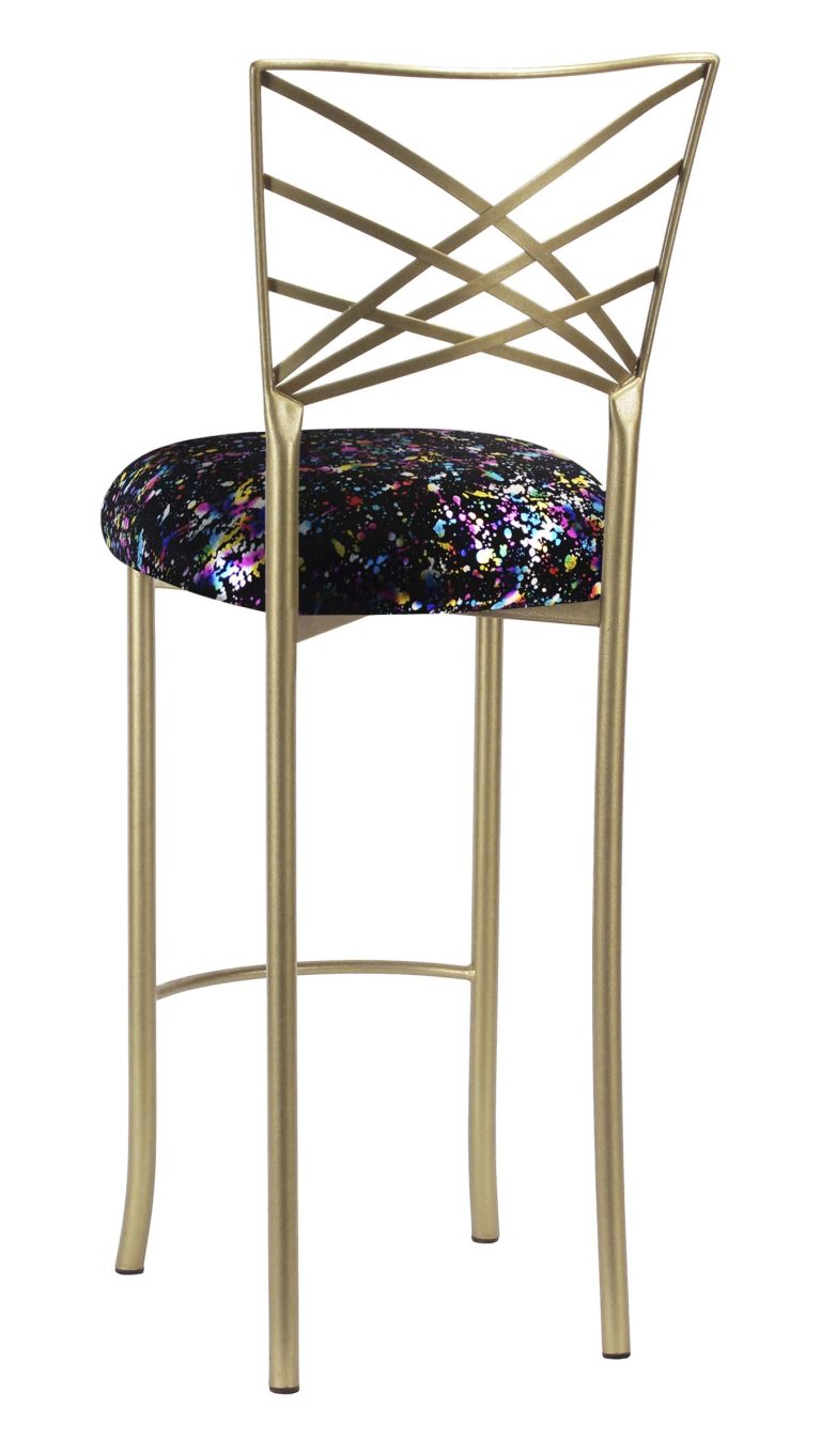 Gold Fanfare Barstool with Black Paint Splatter Stretch Knit Cushion – Chameleon Chair Collection | Rental