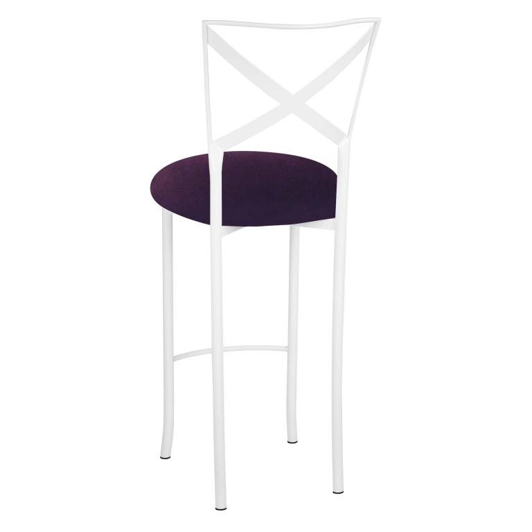 Simply X White Barstool with Eggplant Velvet Cushion – Chameleon Chair Collection | Rental