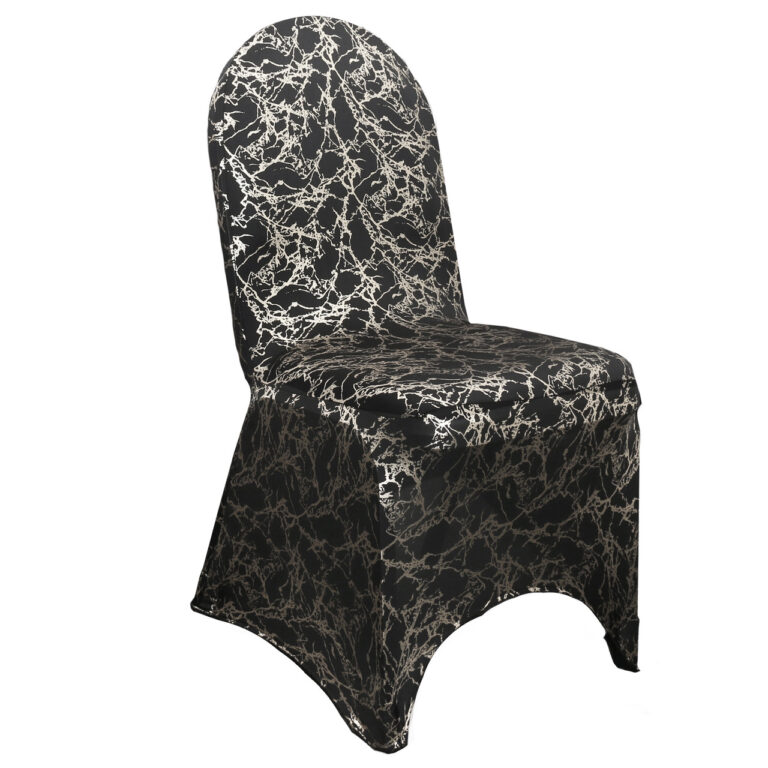 Stretch Spandex Banquet Chair Cover Black With Silver Marbling | Rental Stretch Spandex Banquet Chair Cover Black With Silver Marbling | Rental