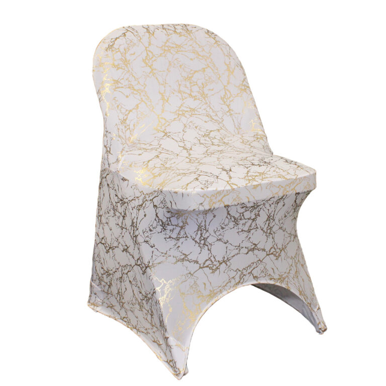 Stretch Spandex Folding Chair Cover White With Gold Marbling | Rental